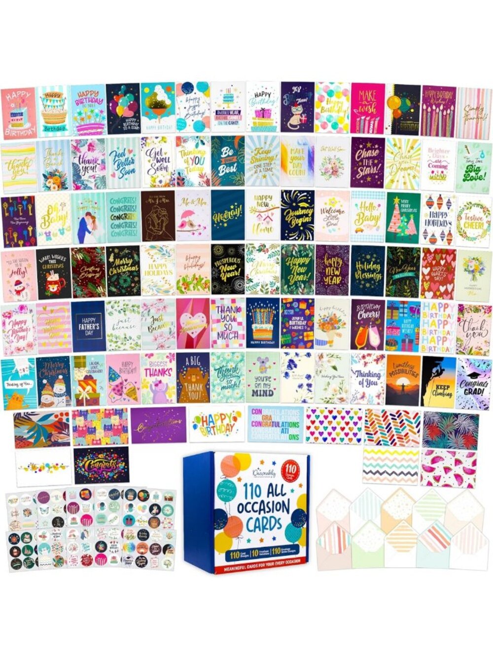 110 Pack Gold Foil & Glittery 5x7 All Occasion Greeting Cards with Envelopes
